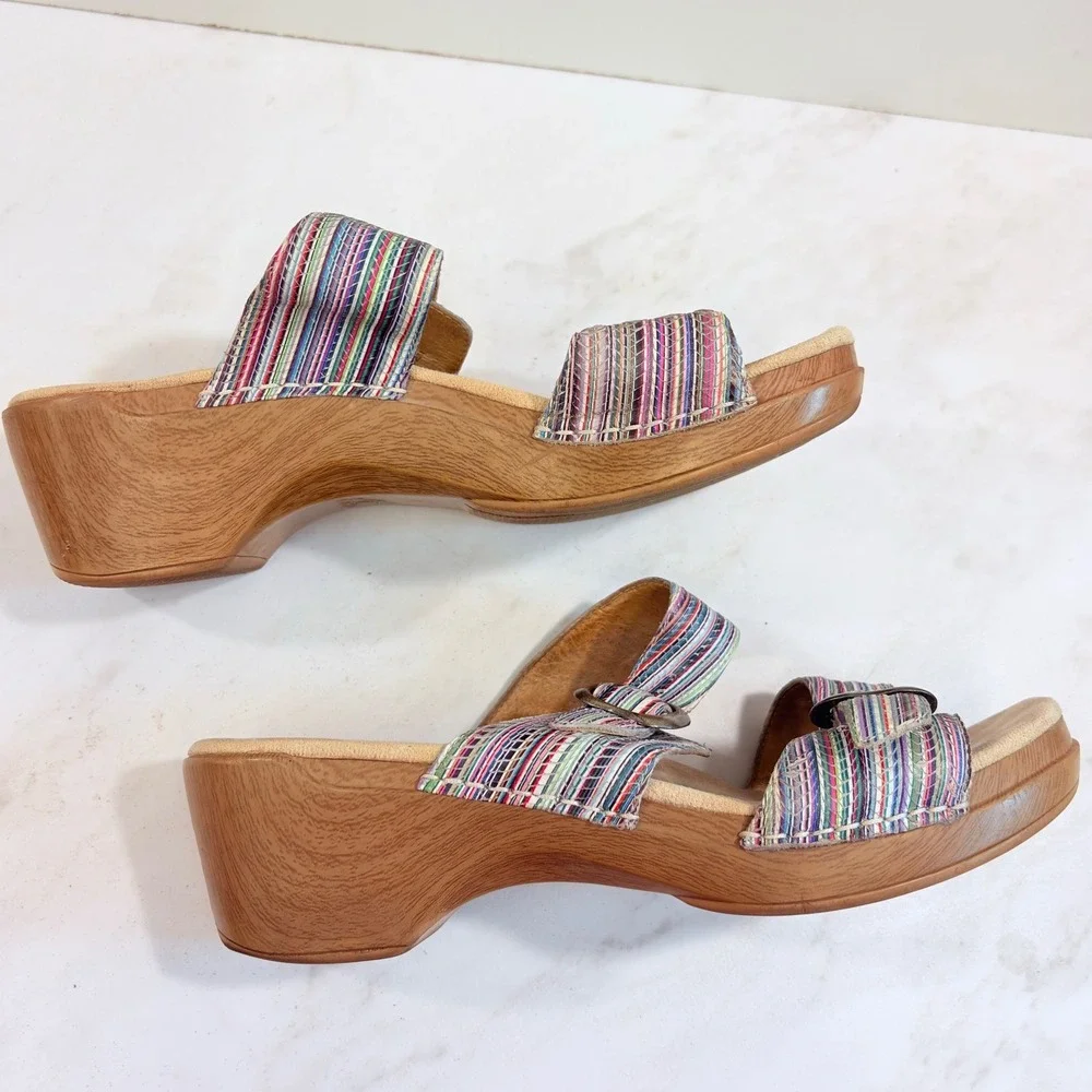 Boho Retro Wedge Sandals Striped Buckle Dansko Women Multi EU 4 / US 10.5